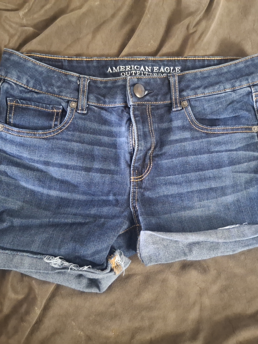 American Eagle Outfitters Blue Washed Denim Roll-Hem Shorts